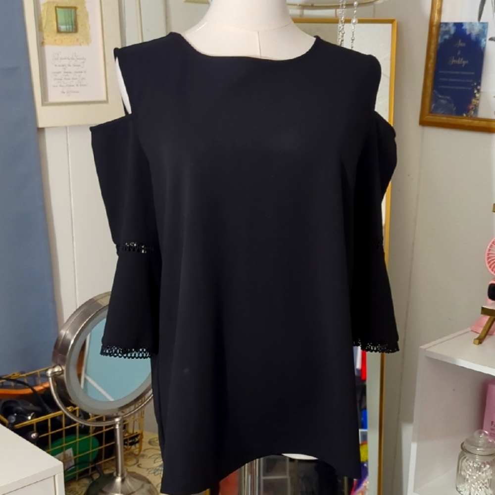 Ann Taylor Elegant Black Cold Shoulder Top